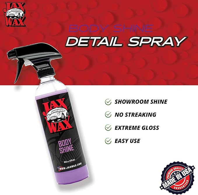 Jax Wax Body Shine Detailer - Spray Car Wax, Removes Water Spots and Dirt, Formulated with Natural Oil and Waxes for Superior Protection and Shiny Look, Use on Car, Boat and Motorcycle - 32 Oz