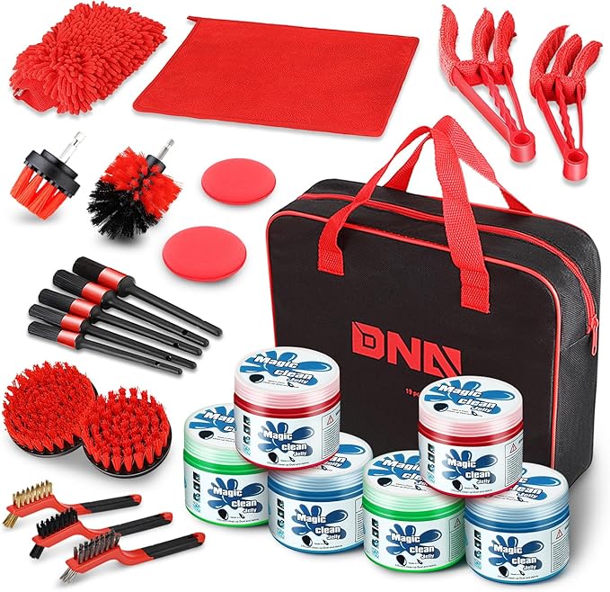 DNA Motoring 25pcs Car Detailing Brush Set, Car Detailing Kit, Interior Kit with Drill Brush Set, Windshield Cleaning Tool, Professional Car Care kit for Interior & Exterior, Wheel, TOOLS-00278-A