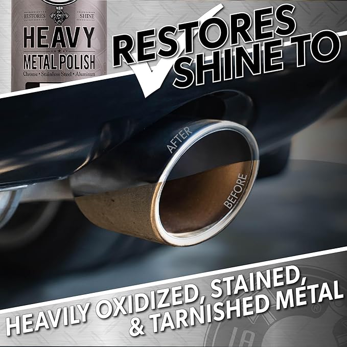 Chemical Guys Heavy Metal Polish Restorer and Protectant - Cleans, Restores & Protects, Aluminum, Stainless Steel, Chrome Polish & More, Safe for Cars, Trucks, Motorcycles, RVs, and Boats - 16 oz