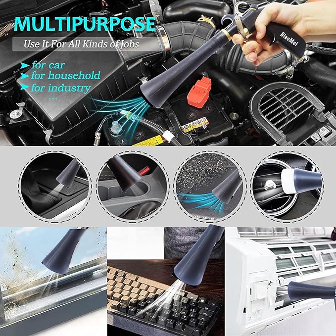 High Pressure Car Interior Cleaning Gun Automobile Detailing Washing Gun with Brush-Works with Air Compressor(Aluminium Rotate Tube),Z-014 with Air Regulator Control