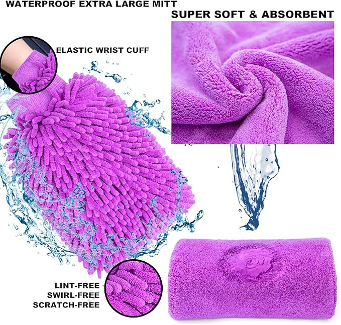 AUTODECO 22Pcs Car Wash Cleaning Tools Kit Car Detailing Set with Canvas Bag Purple Collapsible Bucket Wash Mitt Sponge Towels Tire Brush Window Scraper Duster Complete Interior Car Care Kit