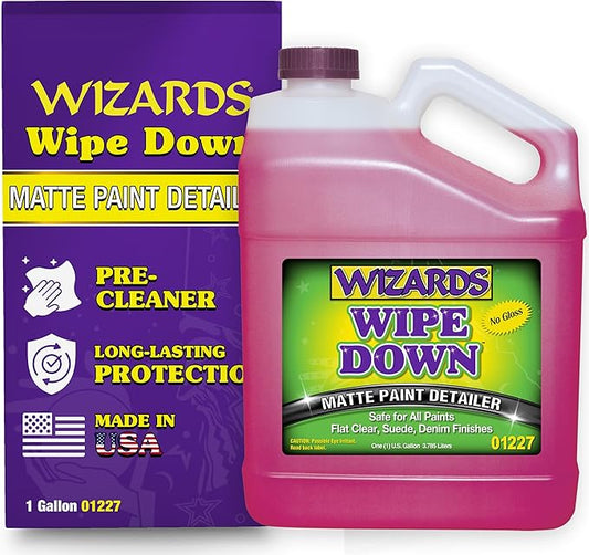 Wizards Wipe Down Spray - Matte Spray Paint Wrap For Cars - Auto Detailing Supplies For Flat Clear, Suede and Denim Finishes - Removes Dust and Oily Residue - Safe For All Paints - 1 Gallon