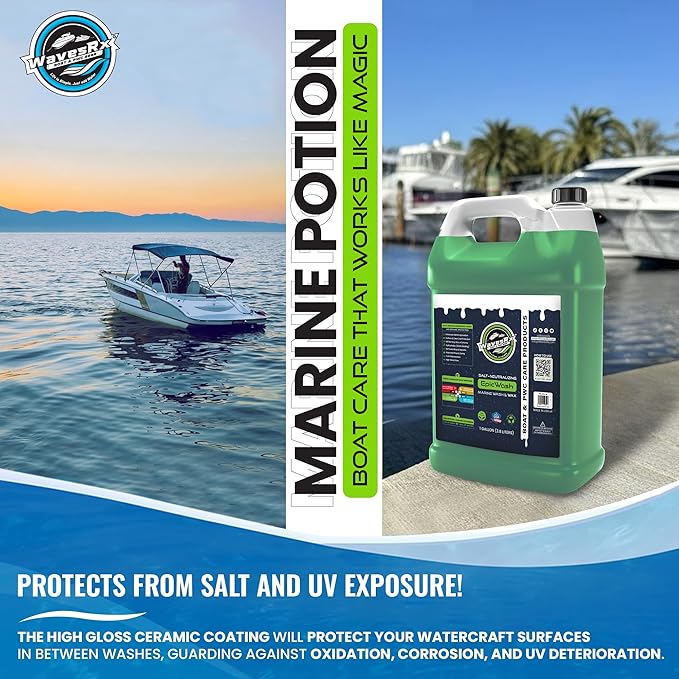 WAVESRX Salt Neutralizing Boat Soap & Jet Ski Wash with SiO2 Surface Protection (EpicWash+), Marine Grade Cleaner Removes Salt & Contaminants, Protective Ceramic Coating Prevents UV Damage