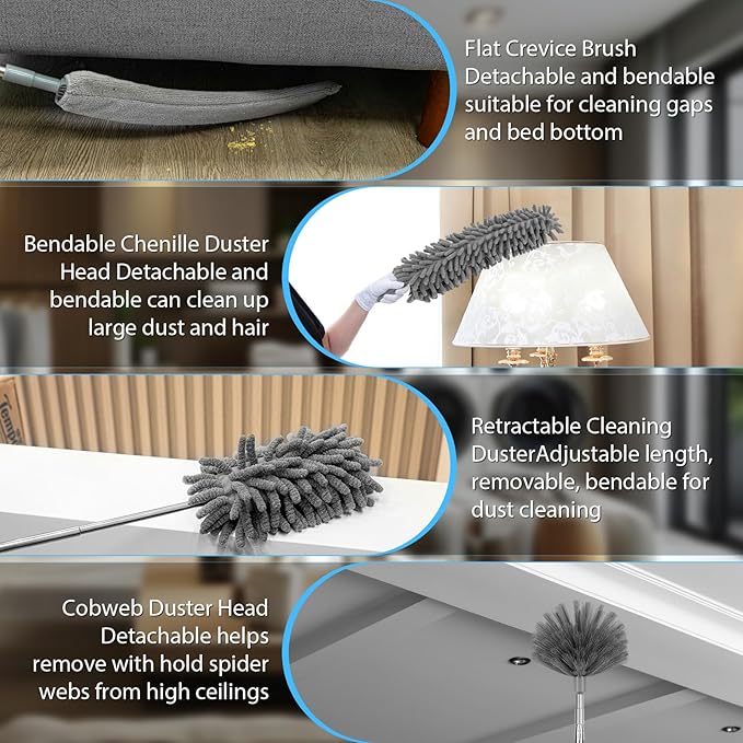 THINKWORK Microfiber Duster for Cleaning Car Cleaning Kit, Car Interior Detailing Kit with High Power Handheld Vacuum Cordless, Ceiling & Fan Duster for Home Cleaning