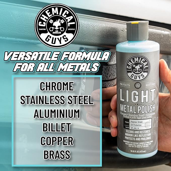 Chemical Guys Light & Heavy Metal Polish Kit - Restore, Protect & Shine All Metal Surfaces, Removes Oxidation, Rust & Tarnish from Chrome, Aluminum, Stainless Steel & More, Includes 2 x 16 oz Bottles