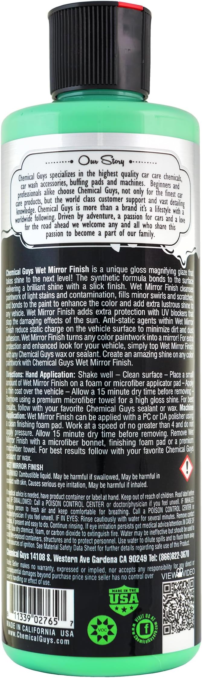 Chemical Guys Wet Mirror Finish High Gloss Glaze - Reflective Shine Enhancer & Car Paint Glaze for Trucks, SUVs, Motorcycles, and RVs - Safe for Clear Coat, Chrome, and Paintwork, 16 oz