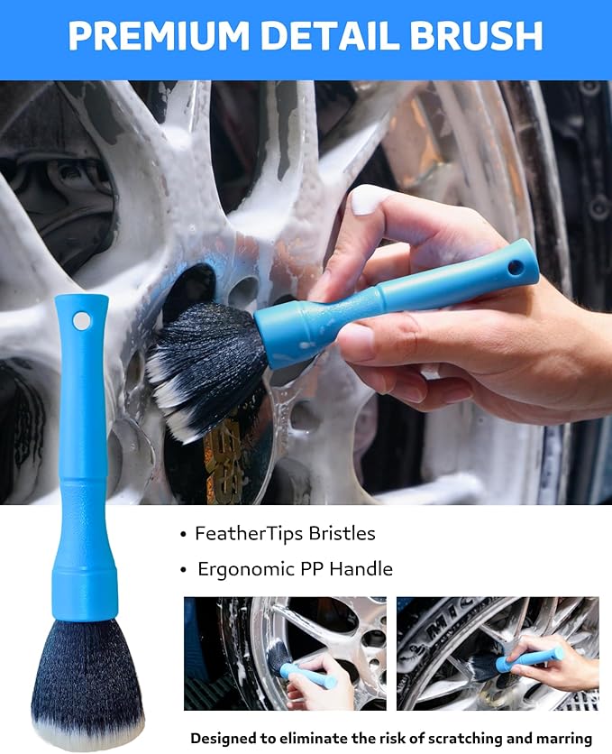 Car Wheel Cleaning Kit: Wheel and Rim Flagged Tip Brush, Bendable Barrel Brush, Wheelie Mitt, Scratch-Free Detail Brush for Rims & Tires - Durable & Multipurpose Clean Wheel Hard to Reach Areas