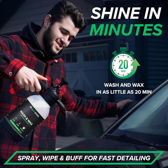 Waterless Car Wash Kit | Super Concentrated Rinseless Wash And Wax Car Wash Formula With Non Foaming Pump Sprayer For Fast Car Detailing | Makes 1 Gal Of Ready To Use Waterless Wash And Wax
