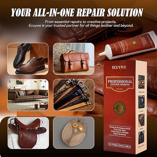 Professional Leather Glue Adhesive -2 * 120 ML Industrial Strength, Clear & Flexible Bond for Shoes, Bags, Purses, Furniture, Car Seats, Jackets (Repair Vinyl, Suede, Upholstery, Rubber)