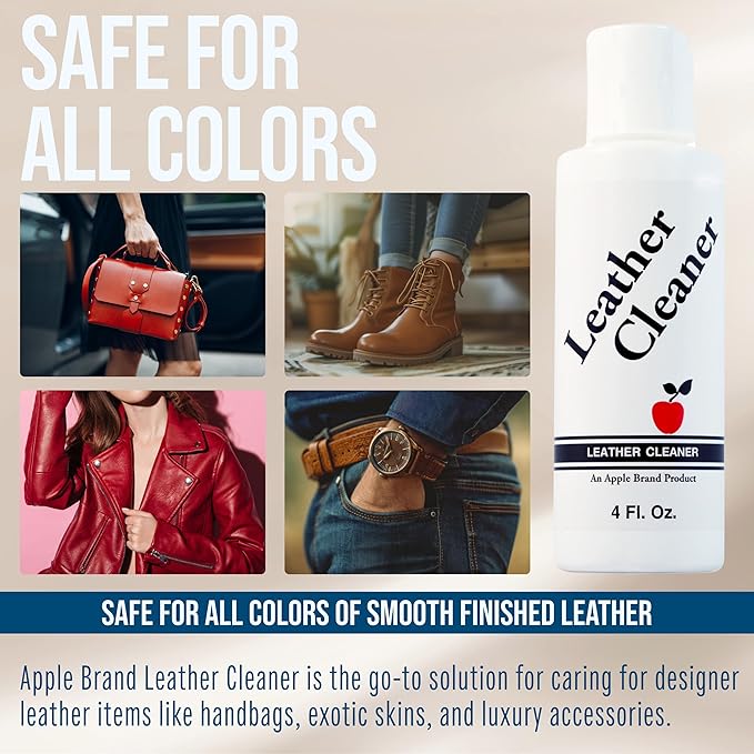 Apple Brand Leather Cleaner 4 oz - Great for Shoes, Boots, Handbags, Car Upholstery, Furniture - Removes Surface Dirt, Grime, Salt and More From Finished Leathers