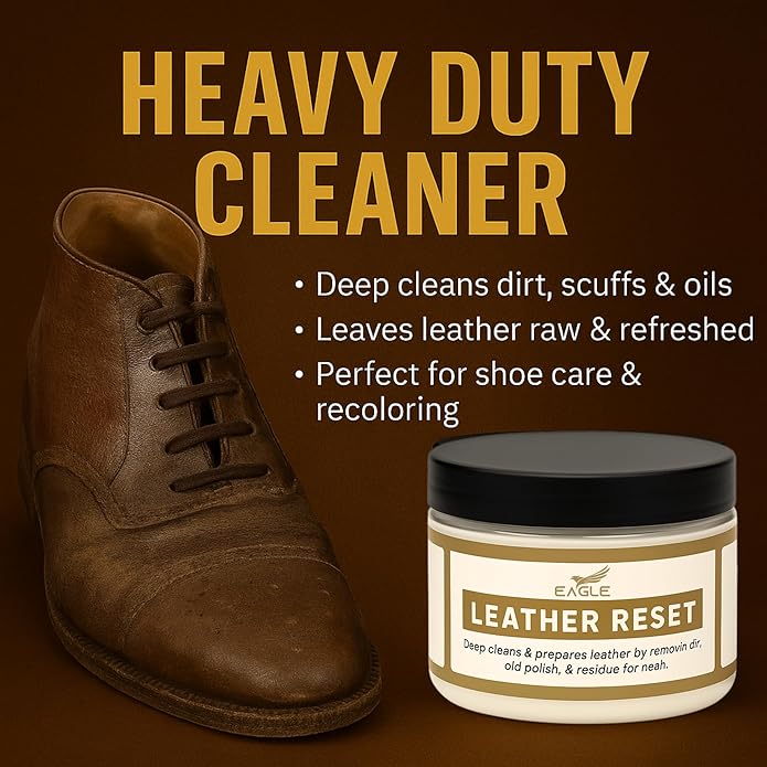 Leather Preparer & Deglazer – Heavy Duty Leather Reset Cream – Removes Finish, Wax, Dirt & Scuffs – Preps Leather for Dye, Paint, Polish & Conditioner – Safe on Leather, Vinyl & Rubber- Cloth Included