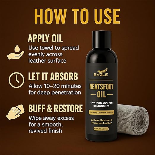 100% Pure Neatsfoot Oil – 250 mL Leather Conditioner & Restorer | Softens, Preserves & Protects Saddles, Boots, Bags & Leather Gear | Deep Conditioning Formula