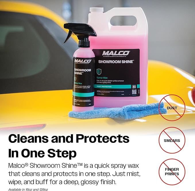 Malco Showroom Shine Spray Car Wax – Best Car Wax Spray for Professional Finish/Easy to Use Instant Detailer Spray/Cleans and Waxes Painted Surfaces, Metal and Glass / 1 Gallon (110401)
