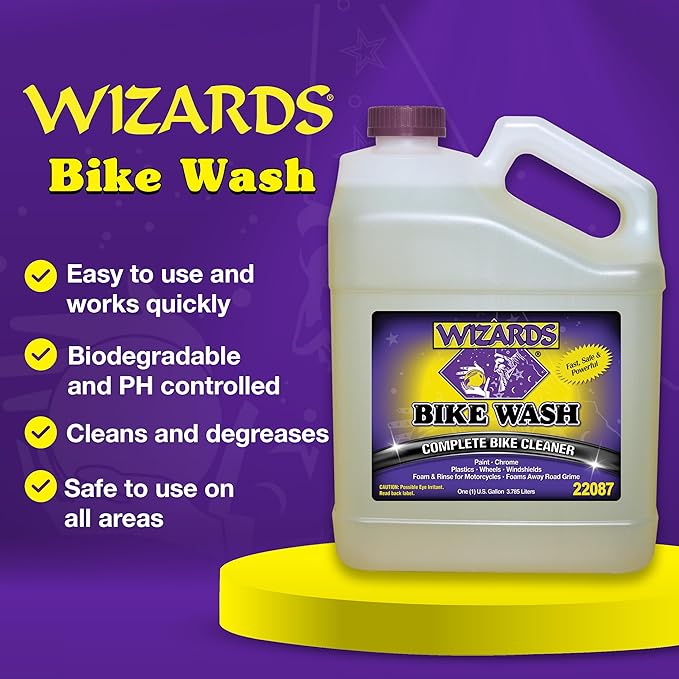 Wizards Bike Wash - Cleaner For Motorcycle Washing Kit - Quick Detailer for Bike Kit with Bug Remover - For Your Motorcycle Accessories and Detail Kit - 1 Gallon