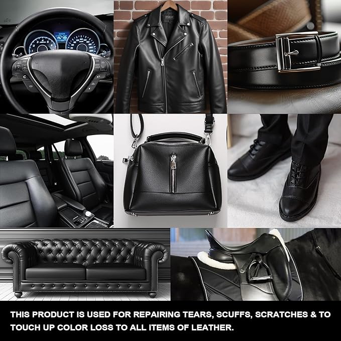 STARTSO WORLD Black Leather Repair Kit, Vinyl Repair kit for Car Interiors, Furniture, Couches, Car Seat, Sofa, Jacket and Purse, Restores Faux, Artificial, Genuine Pleather