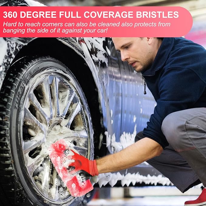 Tanlade 2 Pcs Car Wash Brush Head with Soft Detailing Bristle Flow Through Car Cleaning Brush Exterior Wash Equipment for Auto Truck RV Boat Camper(10 Inch,Red)