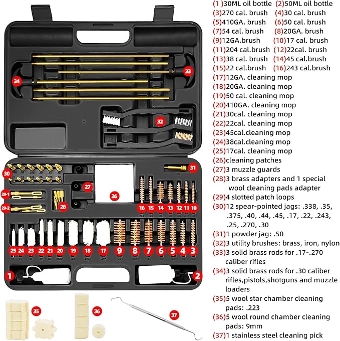 BESTNULE Upgrade Brass Universal Gun Cleaning Kit for Rifles, Pistols,Handguns, Shotguns, Gun Cleaning Kits for All Guns, Gun Cleaning Supplies with Brass Rods and Portable Case