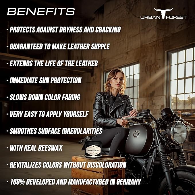 URBAN FOREST Leather Care Conditioner with real Beeswax & Avocado Oil 500 ml - Premium Waterproof Leather Balm for Car Seats, Furniture, Sofa, Couch, Bags, Shoes, Horse Tack, Saddles, Made in Germany
