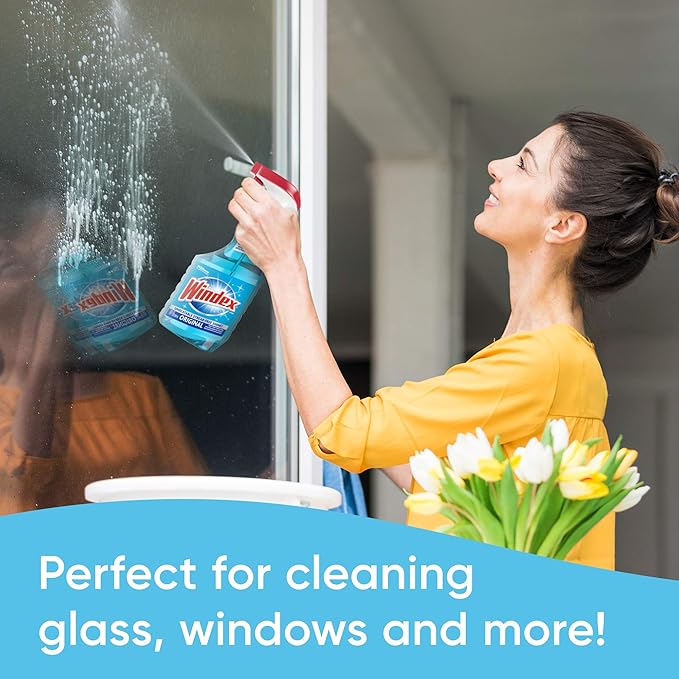 Windex Glass Cleaner Spray Refill, Original Blue Window Cleaner Works on Smudges and Fingerprints, Bottle Made from 100% Recovered Coastal Plastic, 2L (Pack of 2)