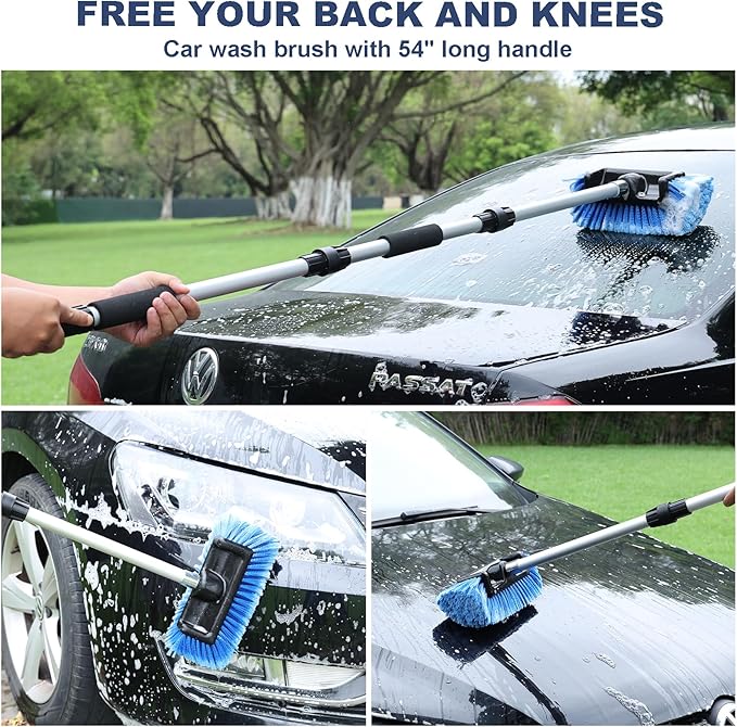 70" Car Wash Brush with Long Handle and 12" Soft Bristle Brush Head, Water Flow-Thru Car Cleaning Brush with Hose Attachment for Cleaning Car, RV, Truck, Boat, Camper, House Siding and More