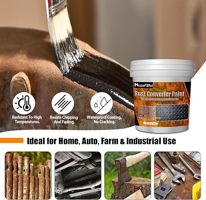 2-in-1 Rust Converter & Metal Primer, 34.9oz Black Rust Inhibitor Paint for Metal Surfaces, Water-Based Rust Reformer & Corrosion Sealant, Heat Resistant Anti Rust Coating for Trailer, Tools, Farm