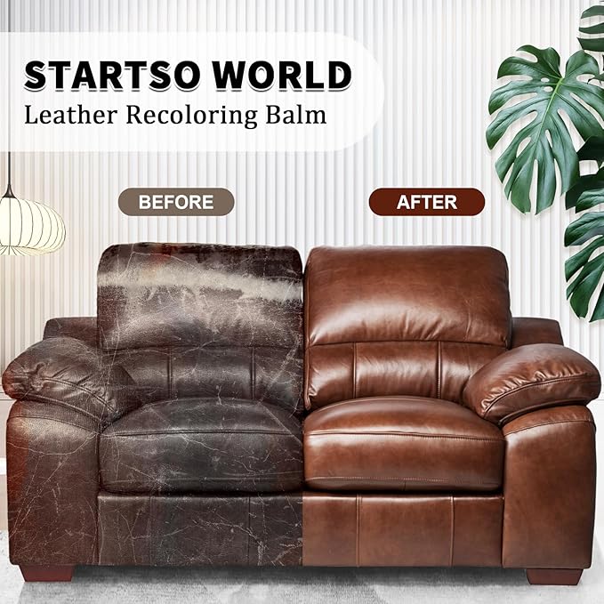 STARTSO WORLD Leather Recoloring Balm 12OZ- Gray Leather Repair Kit for Restore Furniture, Couches, Car Seats, Clothing, Restore The Color to Scratched and Faded