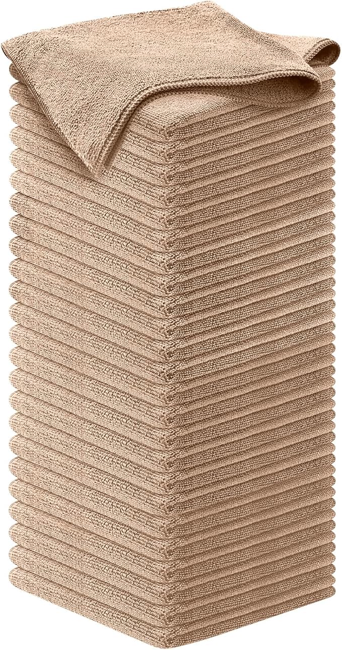 USANOOKS Microfiber Cleaning Cloth - Beige - 50Pcs (12.5x12.5 inch) High Performance - 1200 Washes, Ultra Absorbent Car Towel Traps Grime & Liquid for Streak-Free Mirror Shine - car Washing Cloth