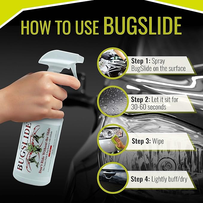 BugSlide 32 Oz Car Detailing Kit with Microfiber Towel – Exterior or Interior Car Cleaner and Waterless Detailer Spray – Clean, Polish, Shine, and Degrease, Never Wax Again – Easy to Use