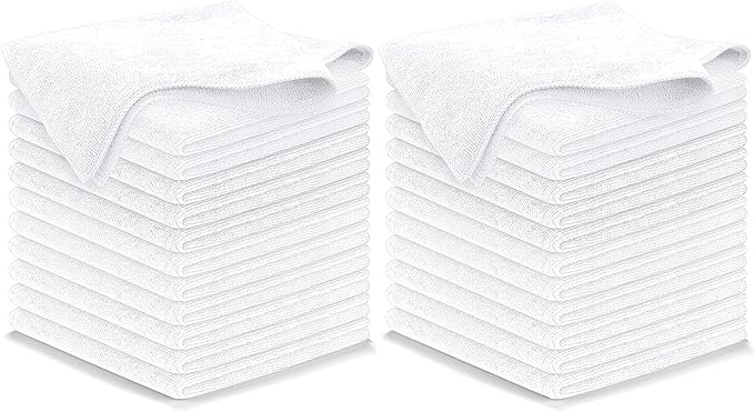 USANOOKS Microfiber Cleaning Cloth - White - 24Pcs (12.5x12.5 inch) High Performance - 1200 Washes, Ultra Absorbent Car Towel Traps Grime & Liquid for Streak-Free Mirror Shine - Car Washing Cloth