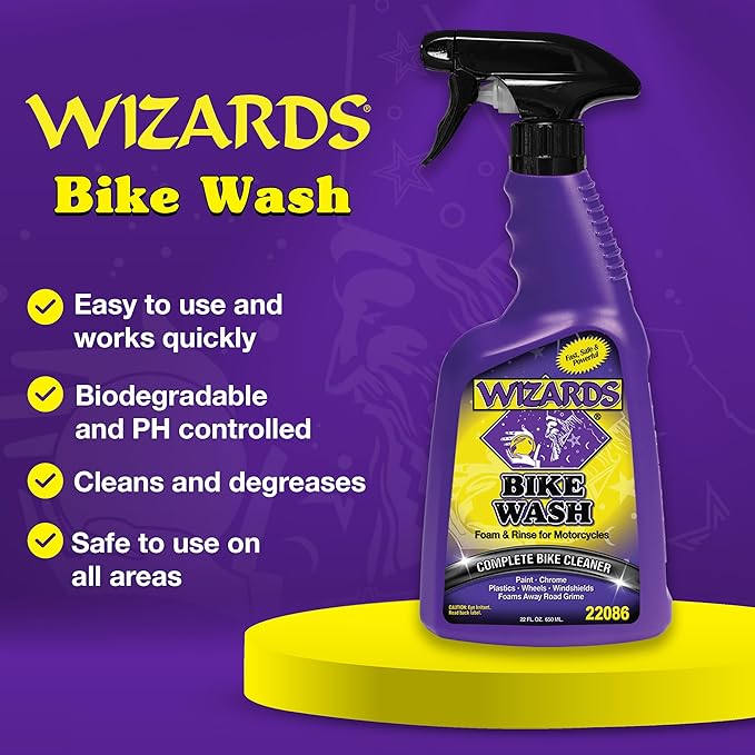 Wizards Bike Wash - Cleaner For Motorcycle Washing Kit- Quick Detailer for Bike with Bug Remover - For Your Motorcycle Accessories and Detail Kit - 22 oz