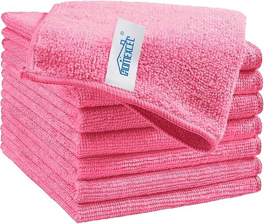 HOMEXCEL Pink Microfiber Cleaning Cloth, 8 Pack Cleaning Towels for Kitchen, Lint Free, Scratch-Free, Highly Absorbent, and Reusable Cleaning Rags for House, Window and Glass, Cars, 11.5 X11.5 inch