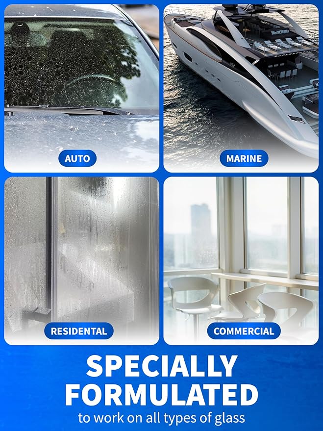 GlasWeld ProClean Hard Water Stain Remover for Glass & Metal – Non-Acid Mineral Deposit & Water Spot Remover for Cars & Shower Glass Cleaner - Removes Hard Spots from Windows – with Applicator Pad
