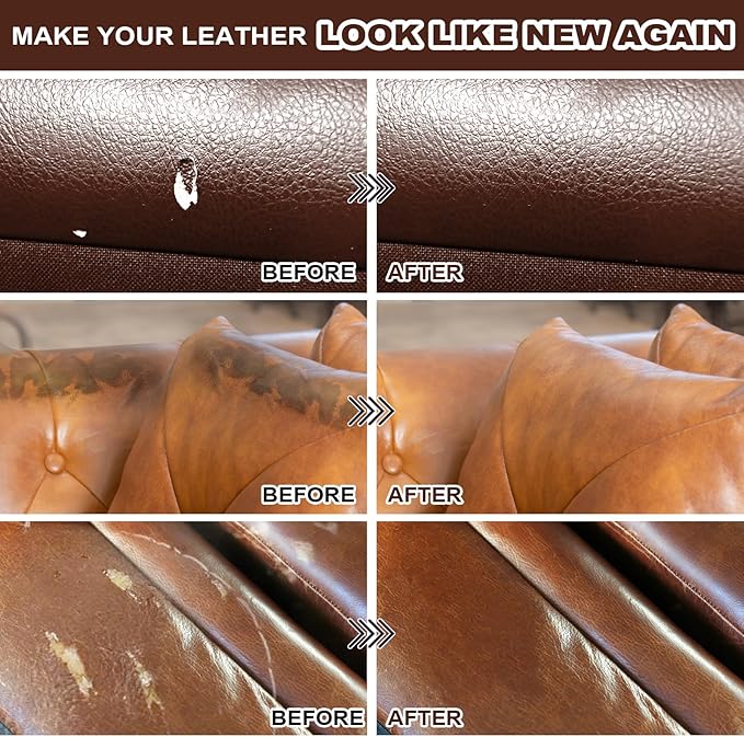STARTSO WORLD Brown Leather & Vinyl Repair Kit for Furniture, Couches, Car Seats, Sofas, Boat Seats, Jackets with Easy Instructions, Repair Scratches, Tears, and Holes in Pleather, Genuine Leather