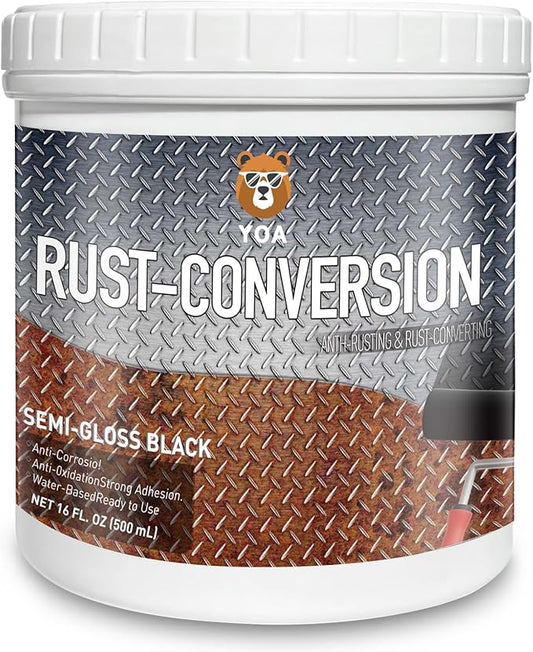 YOA Metal Rust Converter Paint, Matte Black 16oz. Suitable for Metal, Trailer and Truck Frames, Cargo Boxes, Car Chassis, Boats, Etc. Ultra Powerful Rust Remover, Inhibitor, Converter
