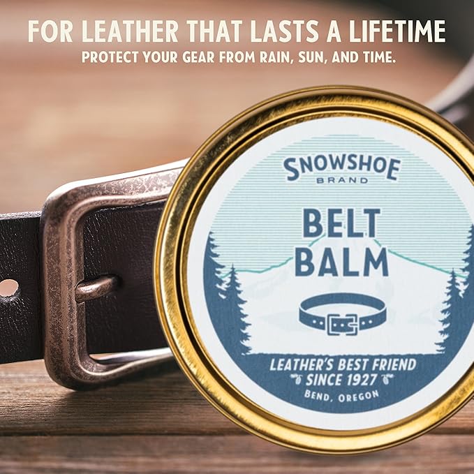 Snowshoe Belt Balm, Made in USA Since 1927 - Protect, Condition, Restore & Waterproof - Leather Conditioner for Belts, Wallets & Leather Accessories (4 oz)