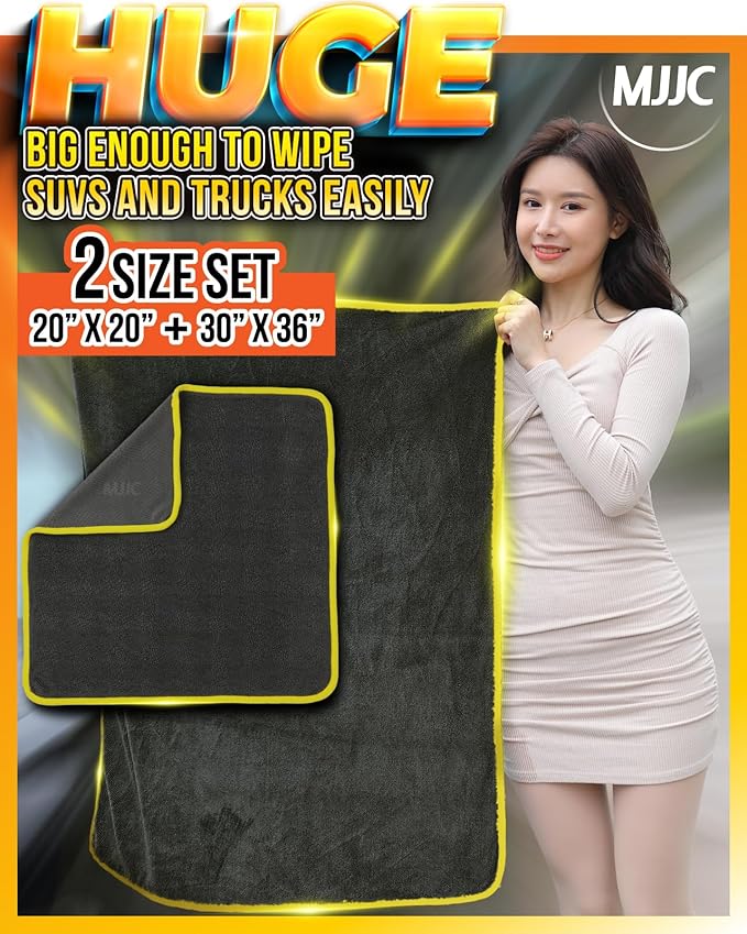 MJJC Pro Dryer Plush Silk Microfiber Drying Towel (2 Size Set (20” x 20”) + (30” x 36”)) Cars,Trucks, SUVs, RVs, Home