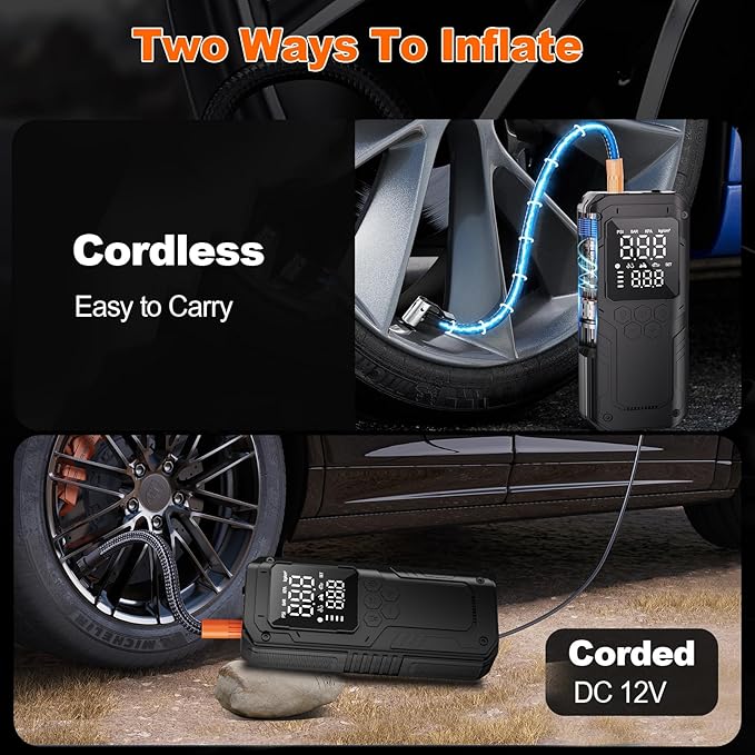 Tire Inflator Portable Air Compressor, Automobile Air Pump-150PSI Tire Pump& 12V Portable Air Pump with LED Light, Digital Tire Pressure Gauge for Car,Motorcycle,Bike,Ball,Car Accessories