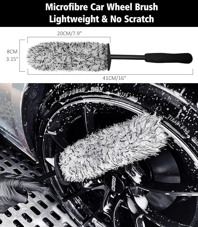 YeewayVeh 2PCS Car Wheel Brush, Long Handle Microfiber Rim Cleaner Brush and Bendable Wool Fiber Wheel Cleaning Brushes for Truck SUV Tire Rim Car Wheel Cleaning Kit, Red&Black