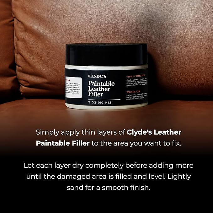 Clyde's Leather Paintable Filler | Leather Filler Repair for Holes, Tears, Cracks, Scratches and Burns | Flexible & Sandable Finish