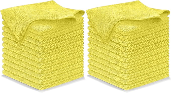 USANOOKS Microfiber Cleaning Cloth Yellow - 24 Pcs 12.5"x12.5" - High Performance - 1200 Washes, Ultra Absorbent Towels Weave Grime & Liquid for Streak-Free Mirror Shine - Car Washing Cloth