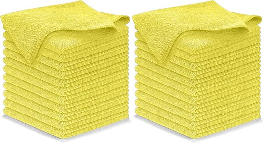 USANOOKS Microfiber Cleaning Cloth Yellow - 24 Pcs 12.5"x12.5" - High Performance - 1200 Washes, Ultra Absorbent Towels Weave Grime & Liquid for Streak-Free Mirror Shine - Car Washing Cloth
