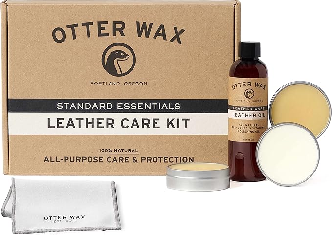 Otter Wax Leather Care Kit | 100% All-Natural Leather Care Products | Made In The USA | Includes Saddle Soap & Leather Salve | Color Safe | Ideal for Shoes, Boots, Jackets, Car Interiors