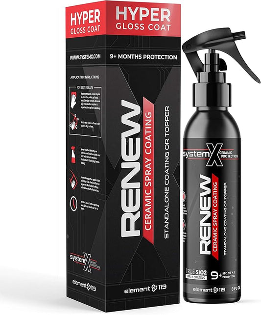 System X Renew Ceramic Spray Coating - Ultra Hydrophobic DIY Ceramic Nano Coat - Super Slick Finish & Feel - Superior to Wax & Polymer Sealants - 9+ months of True SiO2 Paint Protection (8 FL OZ)