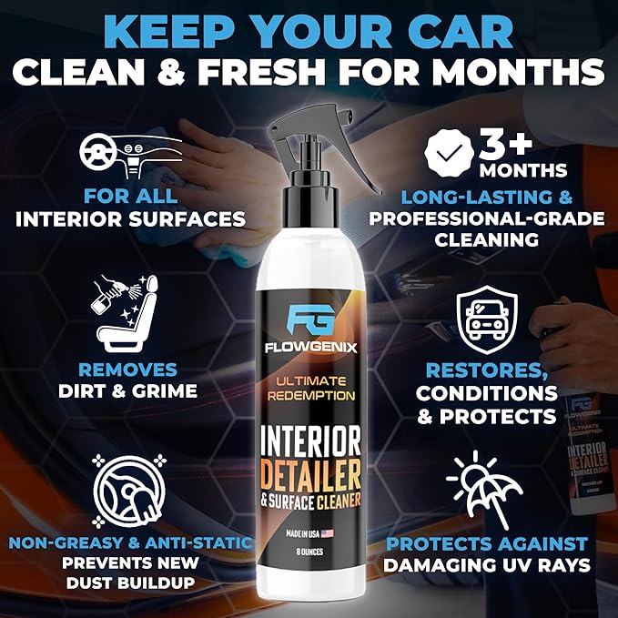 Interior Car Cleaner and Protectant Spray - Interior Detailer and Restoration for Seats, Upholstery, Dashboard, Vinyl, Trim & more - Automotive Detailing Spray for Cars, Motorcycle, RV