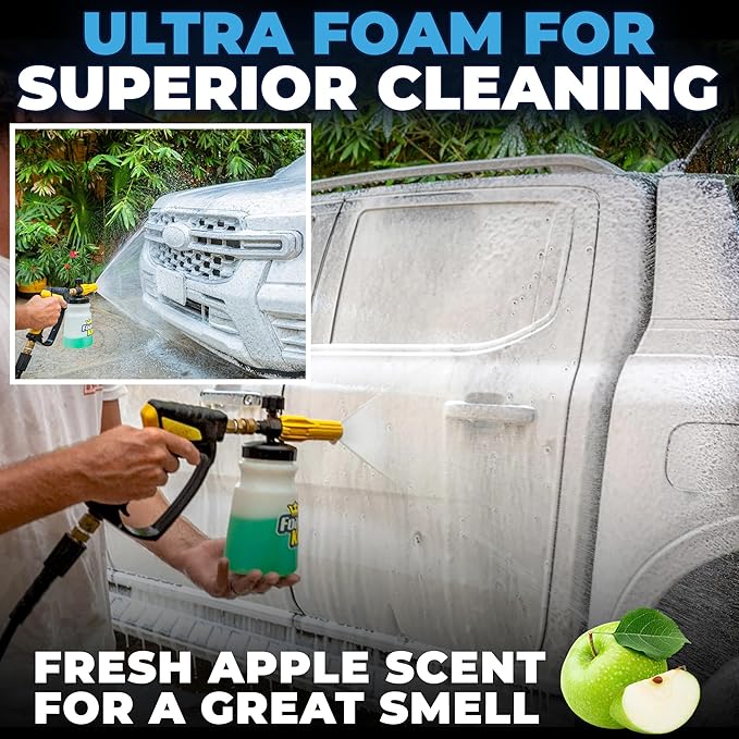 Ultra Foam & Power Foaming Car Wash Soap (16 oz) - Pressure Washer Foam Cannon Car Soap Shampoo - Made for Cars, Trucks, Motorcycles, RVs & More (Apple Scent) - Incl 2 Microfiber Towels