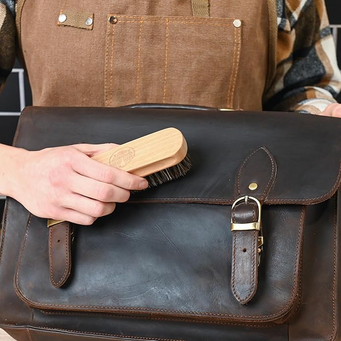 Horse Hair Brush Kit - Ideal for Boot or Shoe Brushes - Soft Non-Scratching Horsehair Bristles - Comfy Hard Wood Handle for Cleaning, Polishing, Shining Leather Boots or Shoes