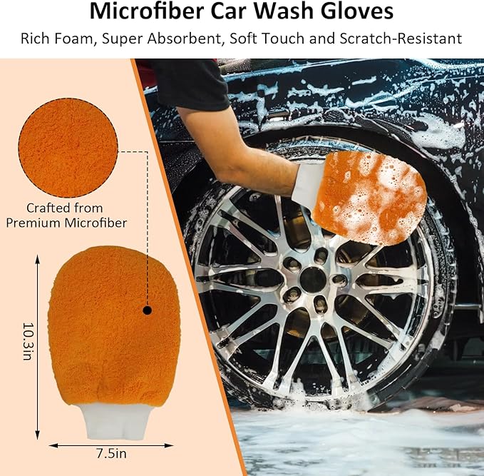 9Pcs Car Wash Detailing Kit Cleaning Kits,with Wash Mitt Wax Applicator Pad Tire Brush Sponge Microfiber Cleaning Cloths Glass Cleaning Cloth Car Cleaning Tools Kit for Interior, Exterior, Wheels