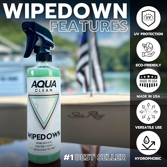 WIPEDOWN 3-in-1 Ceramic Waterless Wash & Quick Detailer | Boat Cleaner | Marine UV Protection, Long-Lasting, High-Gloss | Boats, RVs, Cars | Extend Wax, Coatings, & Sealants | Made in USA
