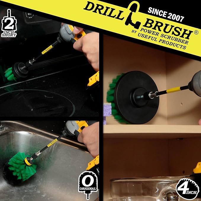 Drill Brush Household Cleaners - Kitchen Cleaning Supplies - Oven Scrub Brush - Stove Top Cleaner Kit - Countertop Cleaning Tools - Sink Pots and Pans Stain Scrubber - Frying Pan Grease Scrubber Kit