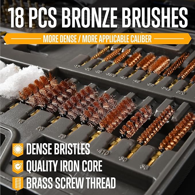 GLORYFIRE Elite Gun Cleaning Kit, Handgun Shotgun Pistol Universal Cleaning Kit with All Brass High-end Brushes, Jags, Reinforced and Lengthened Rods